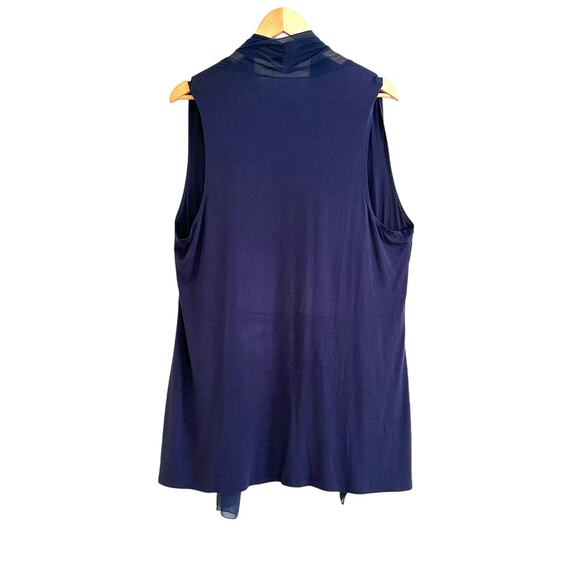 LOGO by Lori Goldstein Open Front Vest Topper Chiffon Trim Large Blue Layering - Picture 5 of 6
